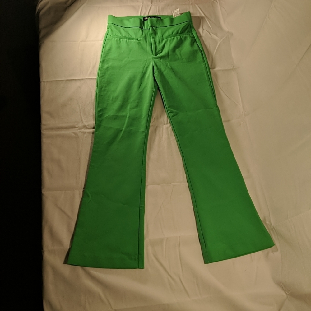 ZARA Green Trouser Dress pants, bootcut size extra small xs TRF Trafaluc bold - Picture 1 of 12